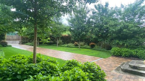 Jardín trasero con lluvia